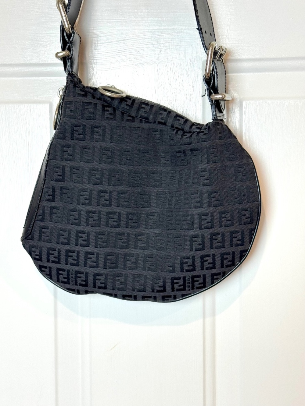 Fendi Zucchino Canvas Oyster Hobo Bag w/Leather Trim